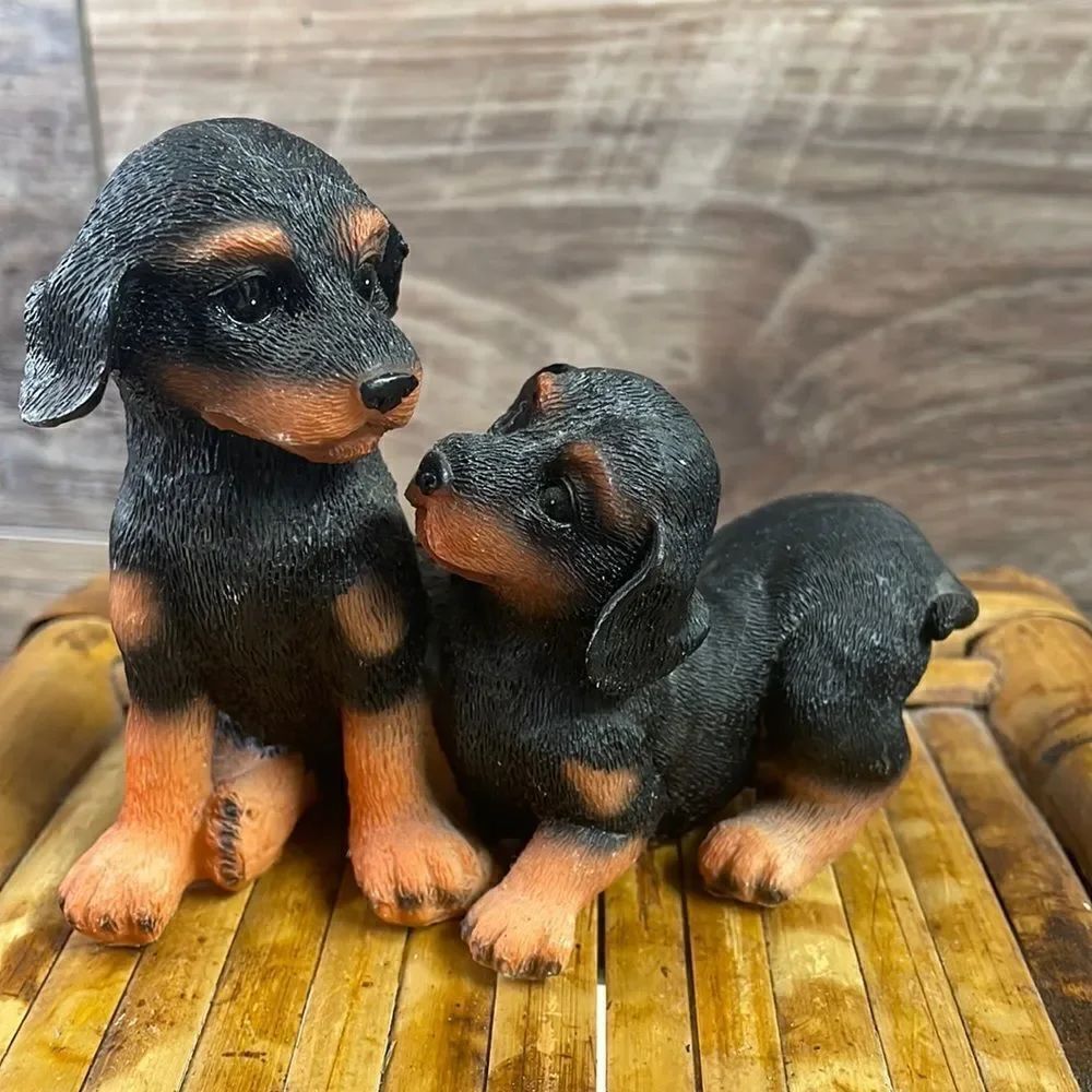 Rottweiler Puppies Resin Figurine, Playful Puppies